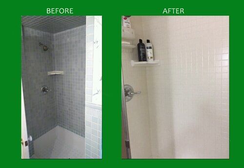 Before and After of Tiled Shower Room — Bathroom Resurfacing in Fraser, MI