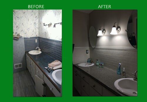 Before and After of Bathroom with Sinks — Bathroom Resurfacing in Fraser, MI