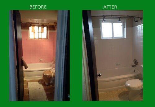 Before and After of Bathroom with Bathtub and Toilet — Bathroom Resurfacing in Fraser, MI