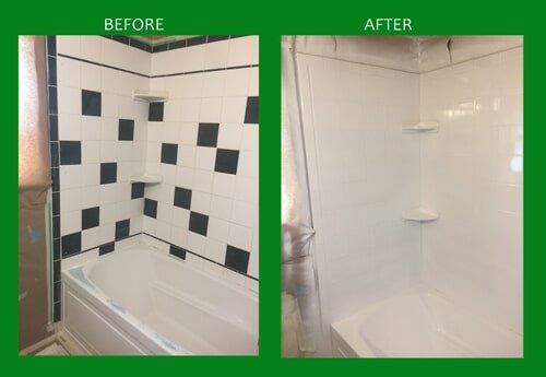 Before and After of Bathroom Walls with Corner Shelves — Bathroom Resurfacing in Fraser, MI
